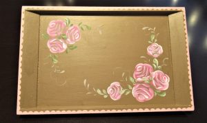トールペイント ティータイムトレーに薔薇を描きます❁